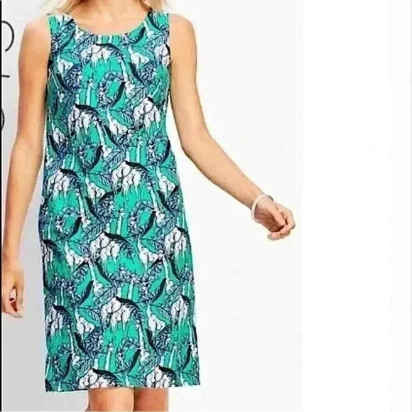 Talbots Teal Safari Giraffe Print Sheath Dress Back Zip L27 - Picture 1 of 6